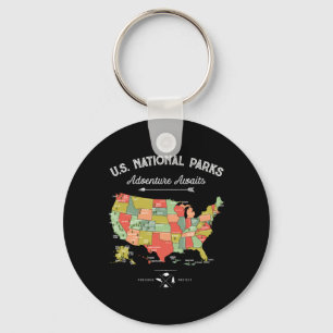 Llavero Camiseta Mapa Parques Nacionales Camping Mujeres H