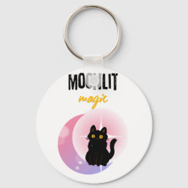 Llavero Camiseta negra de gato mágico bajo la luz de la lu