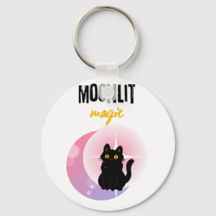 Llavero Camiseta negra de gato mágico bajo la luz de la lu