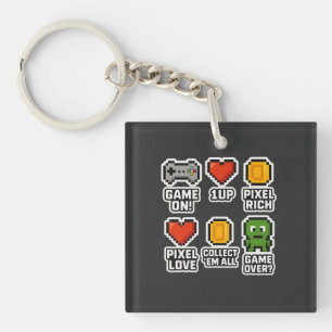 Llavero Camiseta Retro Pixel Gamer   Iconos & Juegos de 8 