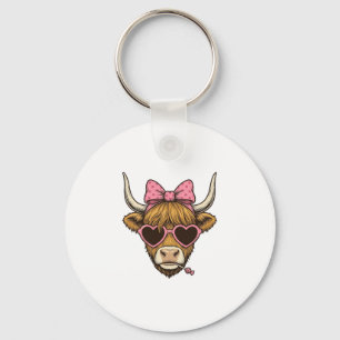 Llavero Camiseta Vintage de Cute Highland Cow Heart Glasse