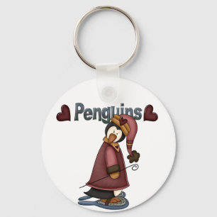 Llavero Camisetas y regalos de Penguin con raquetas de nie