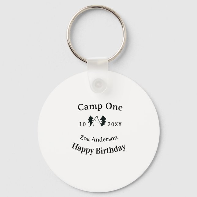 Llavero Camp one happy birthday name date campingadventure (Anverso)
