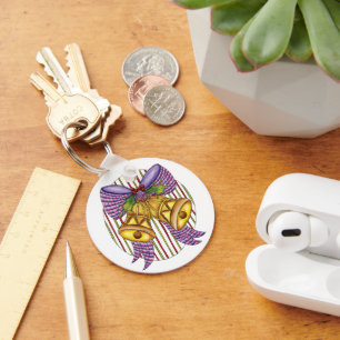 Llavero Campanas de Navidad Lindas con Cinta y Lazo