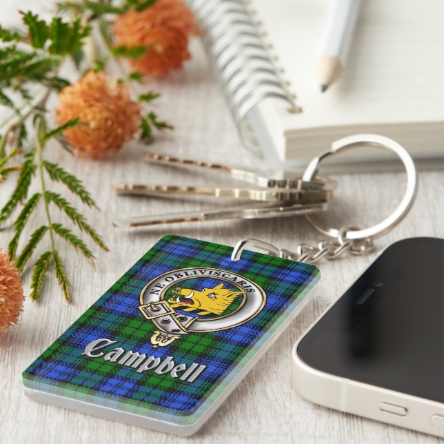 Llavero Campbell Clan Badge/Tartan Rectangle (Frente Derecha)