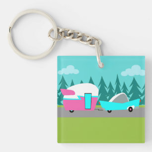 Llavero Camper retro/remolque y cadena acrílica de coches