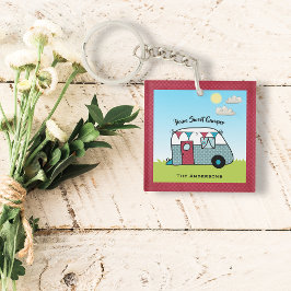 Llavero Camper Verde azulado y rojo retro