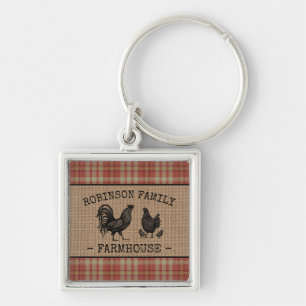 Llavero Campesina Familiar Vintage Red Plaid Burlap Square