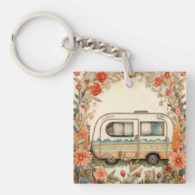 Llavero Camping de la Caravana Retro Nostalgic (Frente)