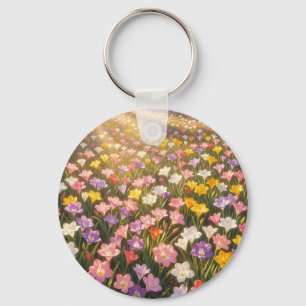 Llavero Campo de Flores de Lirio Arcoíris Vibrante