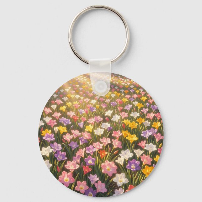 Llavero Campo de Flores de Lirio Arcoíris Vibrante (Anverso)