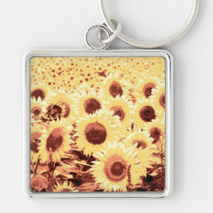Llavero Campo de girasoles - marrón, dorado y amarillo