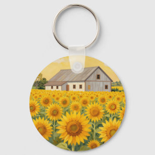 Llavero Campo de Girasoles Paisaje Rústico de Granero