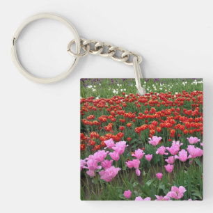 Llavero Campo de tulipanes rosados y rojos, Oregón
