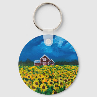 Llavero campo rústico de girasol rojo de granero del oeste