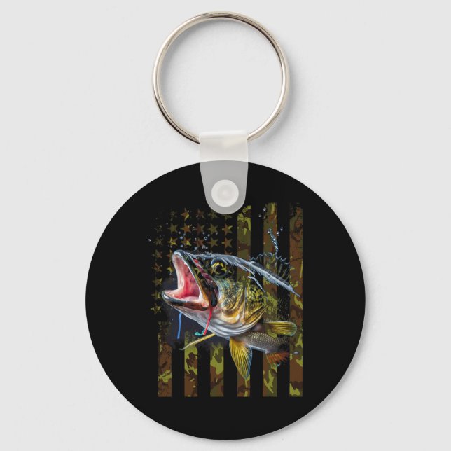 Llavero Camuflaje Bandera De Los Ee.Uu. Pesca De Boca Gran (Anverso)