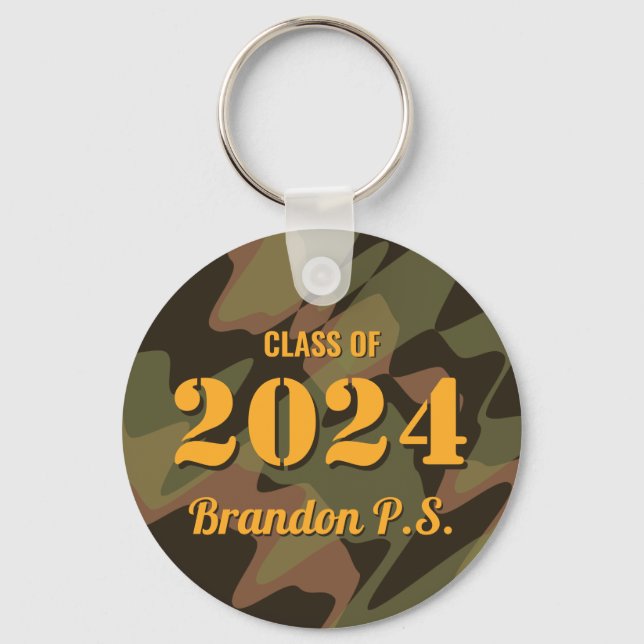 Llavero Camuflaje de graduados personalizado Woodland Gree (Anverso)
