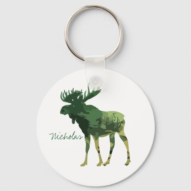 Llavero Camuflaje Moose Animal Nature Art Nombre personali (Anverso)