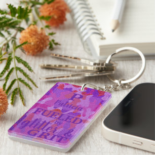 Llavero Camuflaje Purpura Rosa Caliente Brillo Camo Nombre