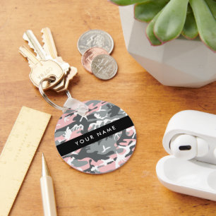 Llavero Camuflaje rosa y gris Tu nombre Personaliza