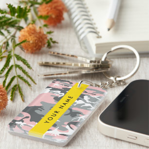 Llavero Camuflaje rosa y gris Tu nombre Personaliza