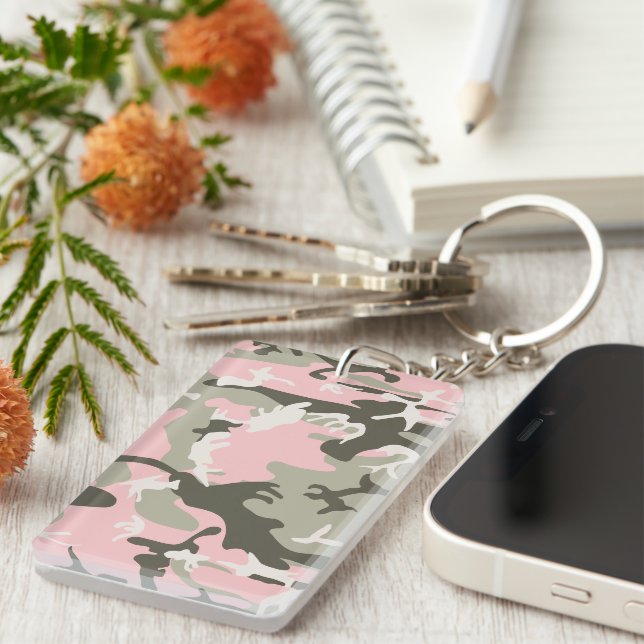 Llavero Camuflaje rosa y verde, militar, ejército (Frente Derecha)