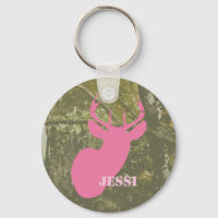 Camuflaje y cabeza de ciervo rosa cadena de claves