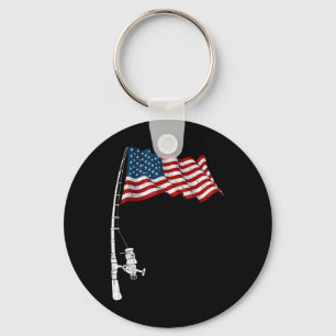 Llavero Caña de pescar vintage bandera americana divertida