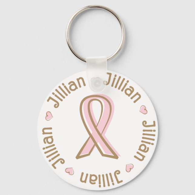Llavero Cáncer de Mama De Cinta Rosa Nombre Jillian (Anverso)