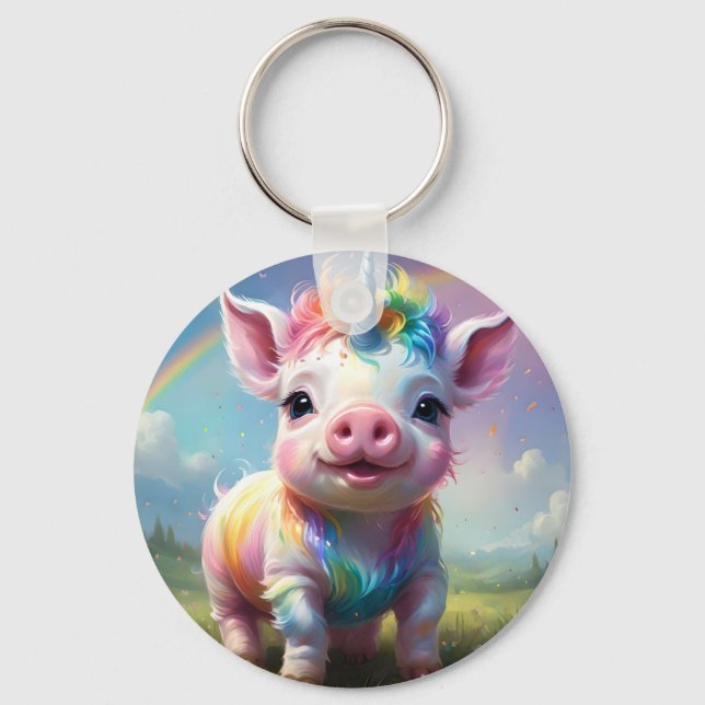 Llavero "Canchas mágicas: el cerdo unicornio arcoiris" (Anverso)