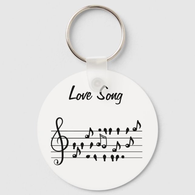 Llavero Canción de amor, pájaros sentados entre notas musi (Anverso)