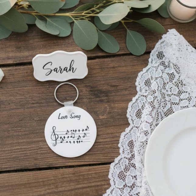 Llavero Canción de amor, pájaros sentados entre notas musi (Subido por el creador)