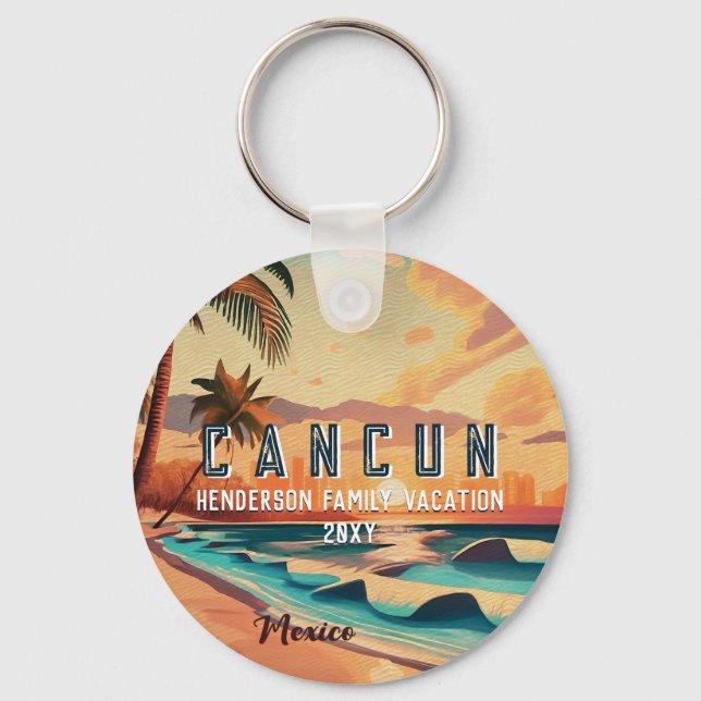 Llavero Cancún México Palm Tree Sunset Travel Souvenir (Anverso)