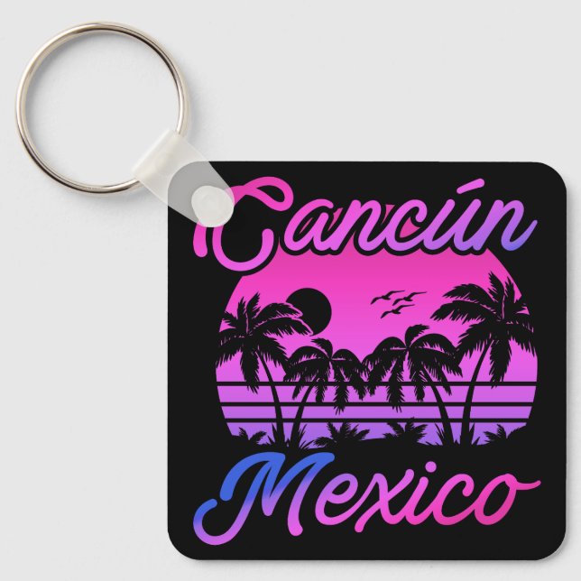 Llavero Cancun México Palm Trees Retro Viajes Souvenirs (Anverso)