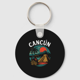 Llavero Cancún México Vacaciones Retro Atardecer Pirámide 