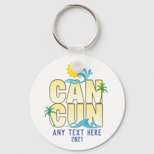 Llavero Cancun Summer Vacation Beach Palm Trees Personaliz (Anverso)