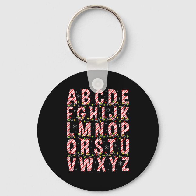 Llavero Candy Cane Alphabet Christmas Lights Teacher Schoo (Anverso)