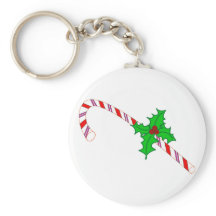 Candy Cane con Holly Design en Keychain