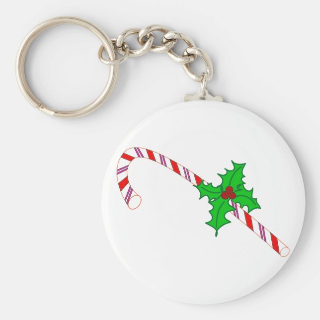 Llavero Candy Cane con Holly Design en Keychain (Frente)
