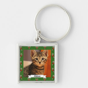Llavero Candy Cane Green Frame Personalizable Kitty