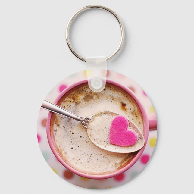 Llavero Candy heart coffee cappucccino blando de color ros (Anverso)