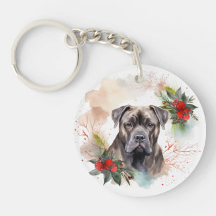 Llavero Cane Corso Corona de Navidad Perro Festivo