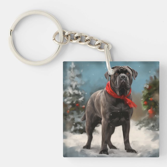 Llavero Cane Corso Dog en Navidades de nieve (Frente)