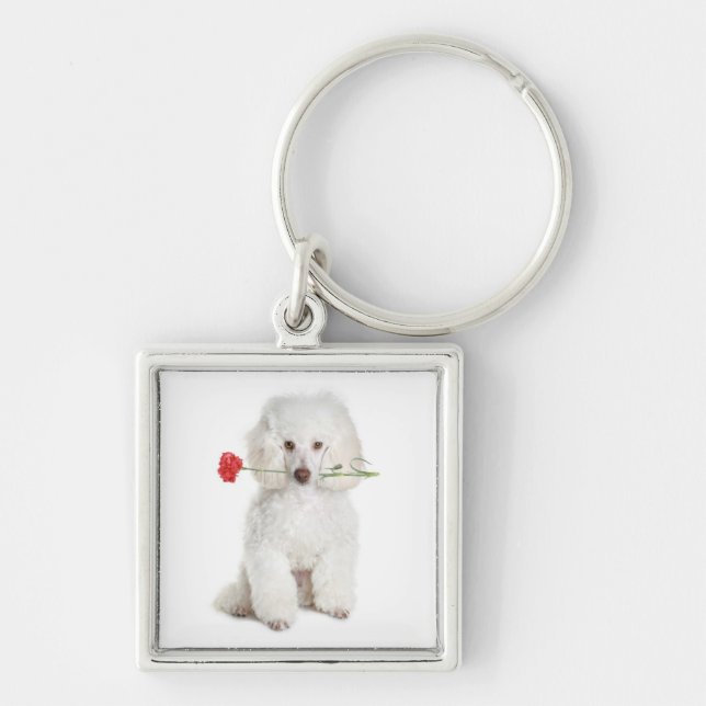 Llavero Caniche con cadena premium de clavel (Frente)