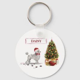 Llavero Caniche Gris Perro Divertido de Navidad con Árbol