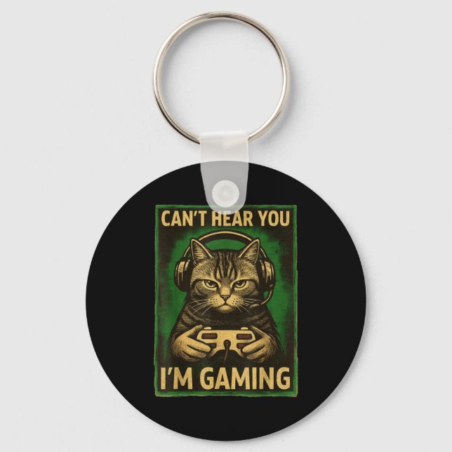Llavero Can't Hear You I'm Gaming Funny Gamer Cat Playing  (Anverso)
