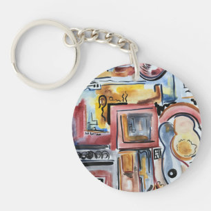 Llavero Cantando En La Cocina-Arte Acuarela Abstracta