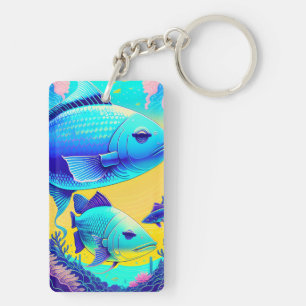Llavero Capas azules profundas vibrantes Keychain acrílico