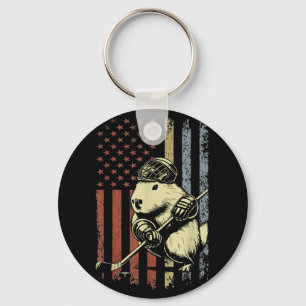 Llavero Capibara Jugando Hockey Bandera Americana Capibara