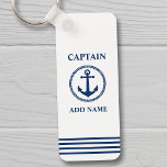 Llavero Capitán de anclaje de mar Añadir nombre o nombre d<br><div class="desc">Capitán de Ancla Náutica de Mar Añadir nombre o nombre de barco Azul de la Marina en la cadena blanca.</div>
